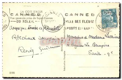 Vista geral de Cannes — Super-Cannes — ou Soleil — editor Rella, n°2190 — Verso