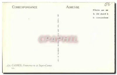 Cannes — Panorama visto de Super-Cannes — Editor L.L. n°279 — Verso