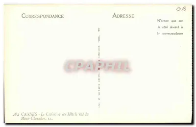 Cannes — Kasyno i Hotele widziane z Mont-Chevalier — Wydawca L. L. (nr 284) — Rewers