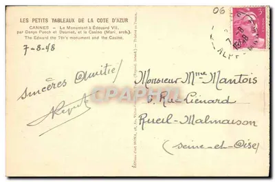 Cannes — Pomnik Edwarda VII i Kasyno — Wydawnictwo MONA — Rewers