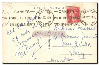 CANNES - Widok zrobiony między palmami — J. GILLETTE et Cie Édit. n°543 — Rewers