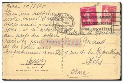 Uitzicht op het haven van Nizza — Côte d'Azur — uitgever L. Gilletta en Cie, 52, rue de la République, Nizza — Achterkant