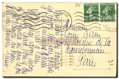 Hotel Alberti — Nizza — editore sconosciuto, numero di serie non visibile — Verso