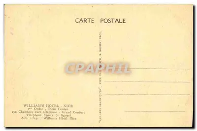 Hotel Williams — Rua Hôtel-des-Postes, 33 — Nice — Verso