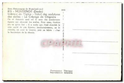 Montbenoit — Szczegółowy widok rzeźb w ławach — wydawca Camier Macon — Rewers