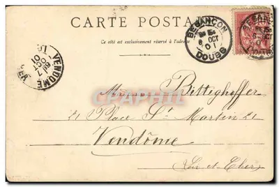 Besançon - Igreja de São Pedro — vista do edifício com inscrição 'Domingo' e data 6 de Outubro de 1901 — Verso