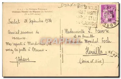 Castelo feudal de Beynac — Sarlat — Editor Fradhis, série « Dordogne pittoresque » — Verso