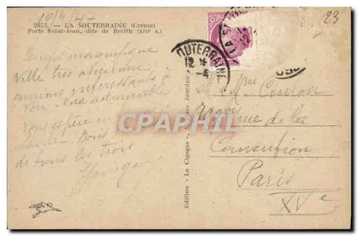 Porta Świętego Jana, zwana Breilh (xive s.) — La Souterraine (Creuse) — Wydawnictwo Cigogne, n° 2653 — Rewers