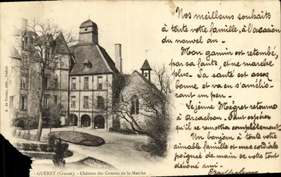 Bilhete postal antigo Guéret Castelo dos Condes da Marcha