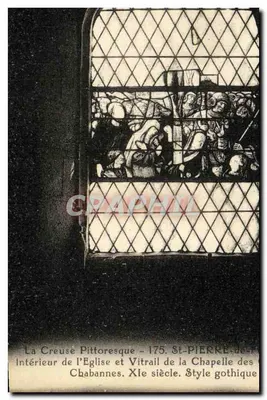 Interior da igreja de Chabannes — Vitral da capela Saint-Pierre — estilo gótico, século XIX