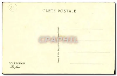 La Loue w Ornans — widok kanału z domami na palach — kolekcja Les Jura, wydawca Braun & Cie, Drukarnia Edytorska Mulhouse-Dornach — Rewers