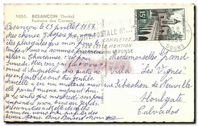 Fontaine des Carmes — Besançon (Doubs) — Wydawnictwo E. PROTET, nr 1055 — Rewers