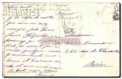Bordighera - Via Imperatrice Federico — widok z wielkiego hotelu i ulicy — wydawca Brunner & C. n° 11684 — Rewers