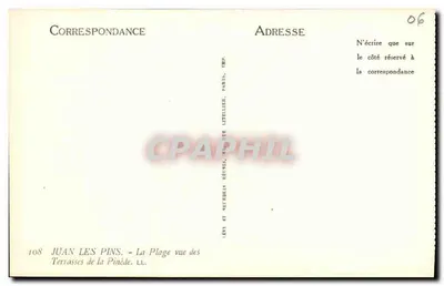 Juan-les-Pins — A Praia vista das Terrasses da Pinède — Lévy e Neurdein Bruxelas, Imp. Litellier, Paris — Verso