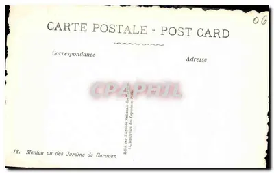 Menton lub Ogrody Garavan — widok panoramiczny — wydane przez Narodową Agencję Kapucynów, Paryż — Rewers