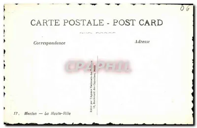 Menton — A Alta Cidade — Editada pela Assembleia Nacional das Capucinas, Paris — Verso