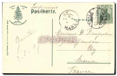 Kronenempel no Bodetal — Saudações do Harz — Imprimerie Postkarte. 1904, Bongel & Co., Dresden — Verso