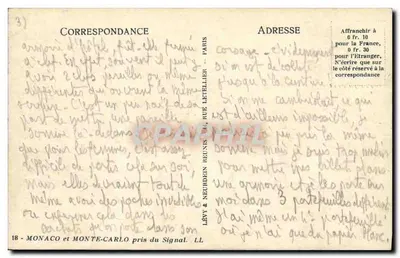 Monako i Monte-Carlo — widok z Signalu — Lévy & Neurdein, Paryż — Rewers