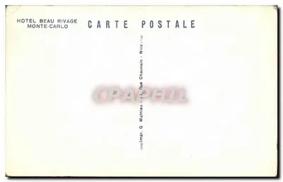 Monte-Carlo — Hotel Beau-Rivage — Impr. G. Mathieu, Nice — Verso