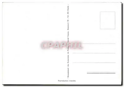 Tarjeta postal humorística — escena de jardín con tres personajes desnudos — dibujo de Alex — Reverso