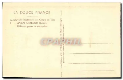 Aven Armand — Diferentes tipos de estalactitas — Edições d'Art YVON, Paris — Verso