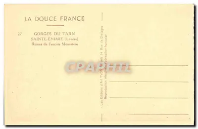 Ruiny starego klasztoru — Góry Tarnu, Sainte-Enimie (Lozère) — Les Éditions d'Art Yvon, Paris — Rewers
