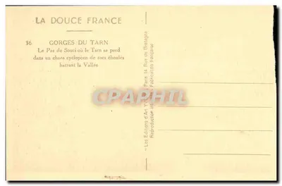 Gorges do Tarn — O Pas de Souci onde o Tarn se perde em um caos ciclopéico de rochas desmoronadas bloqueando a Vale — Éditions d'Art Yvyc, Paris — Verso