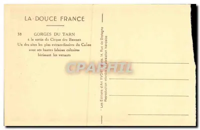 Gorges do Tarn — à saída do Cirque des Baumes — Les Éditions d'Art YVON — Verso