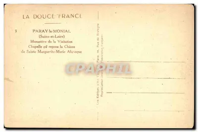 Kaplica Wizyty — Paray-le-Monial — wydawca Les Editions V. Ard — Rewers