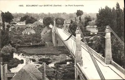 Beaumont-sur-Sarthe (Sarthe) — O Ponte Suspensa — A. Dolbeau, Le Mans