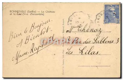 Bonnétabelle (Sarthe) — O Castelo e o Loir (Visão geral) — Cliché M. Leurs, Lib. Pap. — Bonnétabelle — Verso