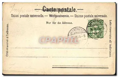 Territet en de Dent du Midi — zicht op het meer met spoorweg — Charnaux Frères & Cie, Genève — Achterkant