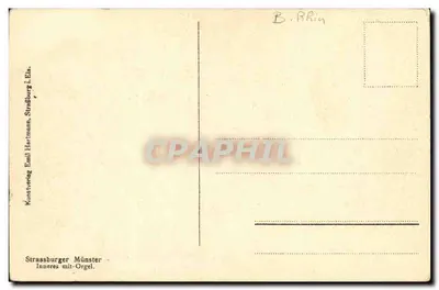 Wnętrze Katedry w Strasburgu — organy i katedry — wydawca Emil Hartmann, Strasburg — Rewers