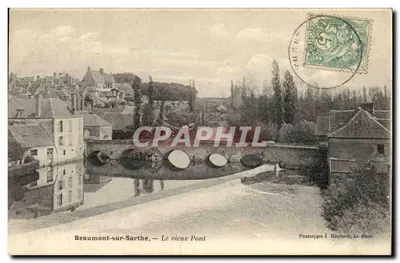 Beaumont-sur-Sarthe — O velho Ponte — Fototipia J. Bouvarat, Le Mans