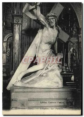 Crucificação — Estátua de Jesus carregando a cruz — Igreja de Bréteuil (Oise) — Edição Cartoux-Vimeux