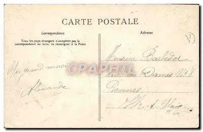 Bilhete postal antigo A Normandia Arredores de Valognes Morsalines A Igreja — Verso