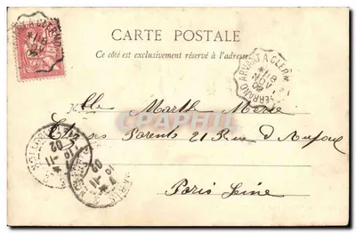 Tarjeta postal antigua Issoire Campesinos bailando la Bourrée 1830 — Reverso