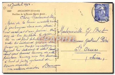 Pavilhão da Fonte Santa Ana — Arcachon — editor 'Reproduction Art' n°357 — Verso