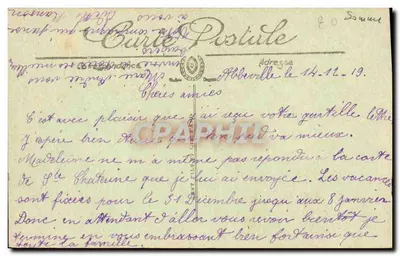 Bilhete postal antigo Abbeville Panorama Para a Praça do Almirante Courbet — Verso