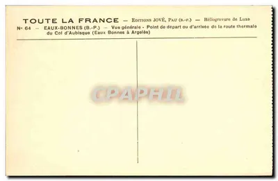 Eaux-Bonnes — Ogólny widok Przełęczy Aubisque — Wydawnictwo Jové, Pau — Rewers
