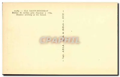 Ilha Saint-Honorat — Embarcação de serviço perto de chegar — Impr. A.D.I.A. St-Roch — Verso