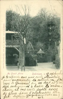 Bilhete postal antigo Robinson Ao grande árvore