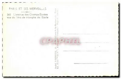 Paris e suas maravilhas — A avenida dos Campos Elísios vista do Arco do Triunfo da Estrela — André Léconte, Ed. d'Art 'Cuy' — Verso