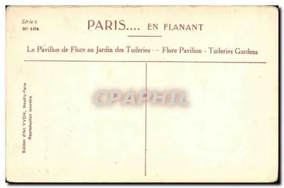 O Pavilhão de Flore no Jardim das Tuileries — Edição de Arte YVON, Série 6 N° 104 — Verso