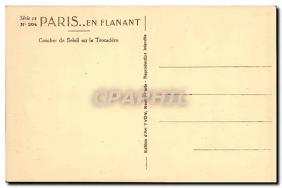 Parijs wandelen — Zonsondergang op het Trocadéro — Artistieke uitgave YVON, N°204 — Achterkant