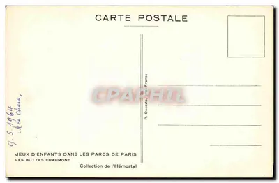Gry dzieci w parkach Paryża — Les Buttes Chaumont — R. Dacosta, Druk. Francja — Rewers