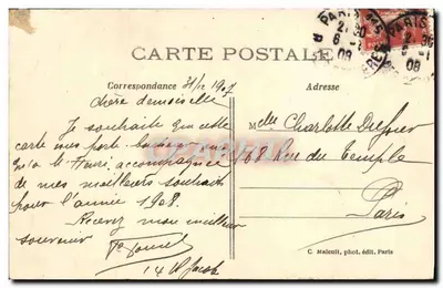 Souvenir Porte-Bonheur Paryża — C. M. — wydawca C. Maucult, Paryż — Rewers