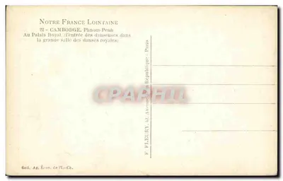 Wejście tancerzy do Pałacu Królewskiego — Kambodża, Phnom-Penh — Wydawca F. Fleury, Paryż — Rewers