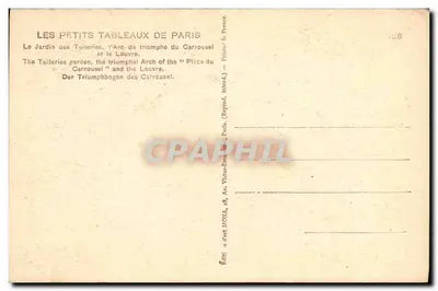 Jardim das Tuileries — Arco do Triunfo do Carrousel e Louvre — editor MONA, n° 168 — Verso