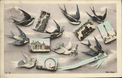 Aves e cartas postais de Paris — E.L.D. Modelo Depositado